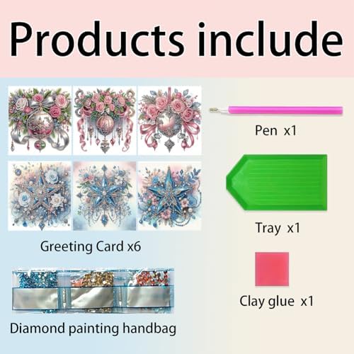 jinglinhh 6pcs Christmas Rose Flowers Ball Star Diamond Art Painting Greeting Cards with Envelopes, DIY Card Making Kits for Adults, Diamond Art Postcards Holiday Cards Craft Gifts - Image 3