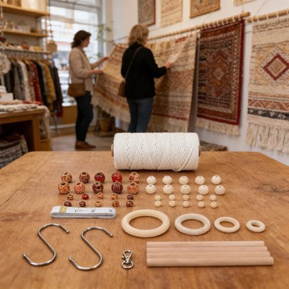 Macrame Kit for Beginners, 3mm 115 Yard Cotton Rope with Wooden Beads, Rings, Sticks, S Hooks, Tape Measure, for Plant Hangers Wall Hangings DIY Crafts - Image 5