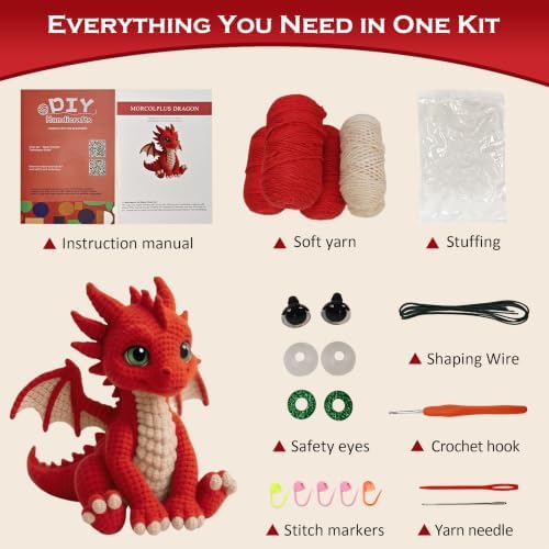 Morcolplus Dragon Crochet Kit for Adults, Advanced Fantasy Amigurumi Crochet Kit with Step-by-Step Video Tutorials, Updated Instructions and All Materials Included, DIY Yarn Craft Gift (Red) - Image 2