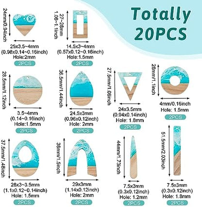 FASHEWELRY 20Pcs Ocean Resin Wood Earring Charms Transparent Wooden Earring Blanks Blue Geometry Boho Charms Summer Wooden Earring Pieces for DIY Jewelry Making - Image 5