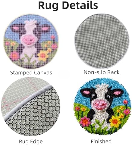 DIY Latch Hook Rug Kits Dairy Cow in Flower Easy for Beginners Round Carpet Crochet Yarn Craft Mini Rug Hook and Latch Tapestry for Home Decor 30x30cm-2 - Image 3