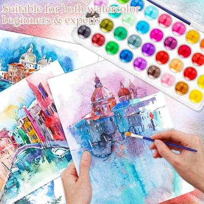 Nuanchu Gifts Bulk Watercolor Paint Washable Watercolor Paint Kits Palette and Brushes Portable Water Color Supplies for Adults, Beginners Artists Graduation Gift(20 Pack,36 Colors) - Image 3