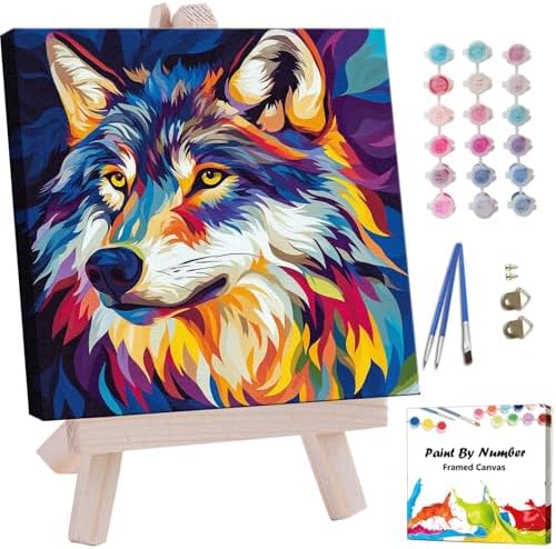 Artunion Framed Paint by Numbers Kit for Adults Beginners & Kids Ages 8-12,Wolf Head Paint by Number with Frame,Acrylic Paint by Numbers Kit on Canvas 10 * 10 Inch Without Easel by ArtunionDriect