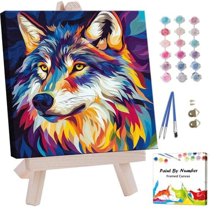 Artunion Framed Paint by Numbers Kit for Adults Beginners & Kids Ages 8-12,Wolf Head Paint by Number with Frame,Acrylic Paint by Numbers Kit on Canvas 10 * 10 Inch Without Easel by ArtunionDriect