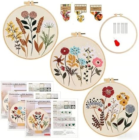 ELTONGUU 3 Sets Embroidery Kit for Beginners Adult Needlepoint Kits Tools by ELTONGUU