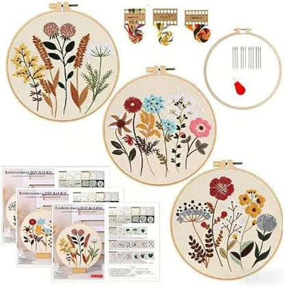 ELTONGUU 3 Sets Embroidery Kit for Beginners Adult Needlepoint Kits Tools by ELTONGUU