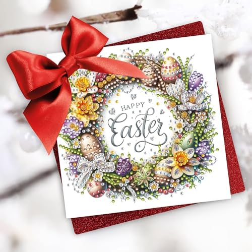 DIY Diamond Greeting Cards Set, 5D DIY Diamond Art Painting Festival Style Greeting Card, DIY Christmas Card Making Kits for Family Friends Handmade Gift-#21-Wreath - Image 2