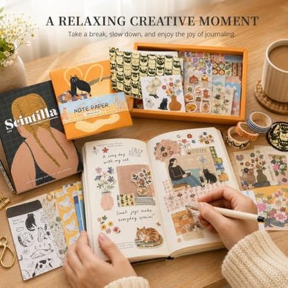 Cozy Cat Scrapbook Kit, Junk Journal Supplies with Stickers & Washi Tape - Image 3
