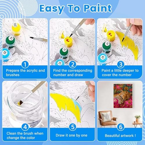 KYOQFVN Leopard Paint by Numbers Kit for Adults - Easy Paint by Number Kits for Beginners, DIY Acrylic Painting on Canvas for Home Wall Art Decor 16x20 Inch - Image 4