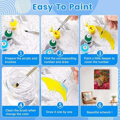 KYOQFVN Leopard Paint by Numbers Kit for Adults - Easy Paint by Number Kits for Beginners, DIY Acrylic Painting on Canvas for Home Wall Art Decor 16x20 Inch - Image 4