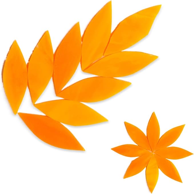 80pcs/100g Glass Petal Leaves Mosaic Tiles for Crafts, Colorful Stained Glass Pieces for Mosaic Projects, 1.1x2.5 cm (Orange)