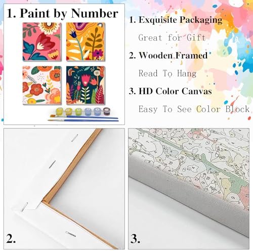 eimivrc 4 Pack Paint by Numbers Kit for Adults Framed,Flowers Paint by Numbers for Adults Beginner,DIY Acrylic Oil Painting for Home Wall Decor(8x8inch) - Image 6