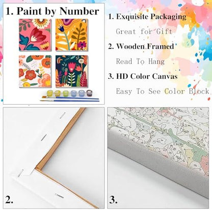 eimivrc 4 Pack Paint by Numbers Kit for Adults Framed,Flowers Paint by Numbers for Adults Beginner,DIY Acrylic Oil Painting for Home Wall Decor(8x8inch) - Image 6