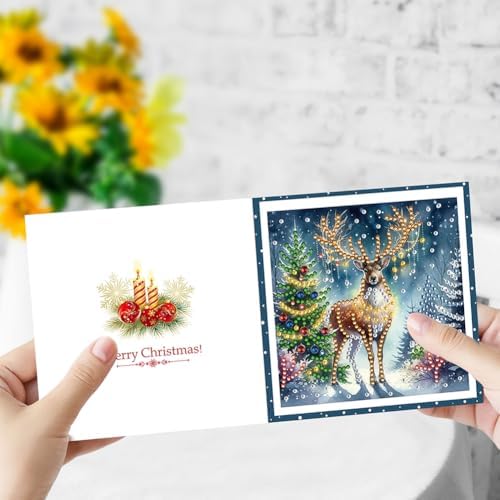 6 Pcs Christmas Tree Diamond Painting Greeting Cards Kit for Adults - DIY Snow Reindeer Rhinestone Art Cards with Envelopes, Xmas Gem Craft Set for Holiday Gifts, Party Favors, Winter Wishes - Image 5