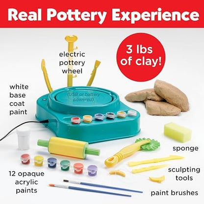 Faber-Castell Pottery Studio: Create Your Own Pottery Designs with Kid-Friendly Pottery Wheel, Air-Dry Clay, Paints, Sculpting Tools & Step-by-Step Instructions for Kids (Ages 8+) - Image 2