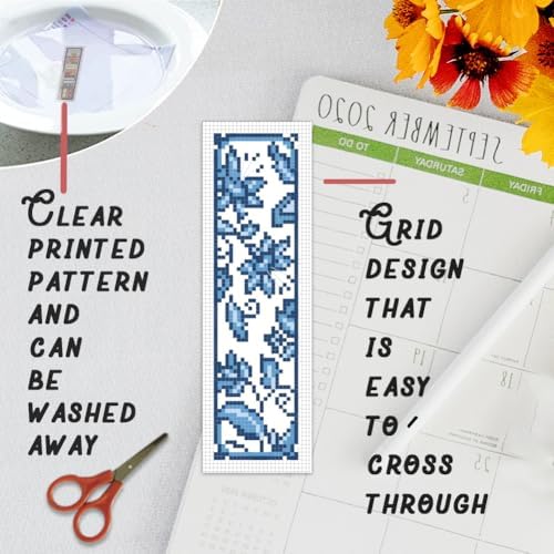 BEUNITONE Cross Stitch Bookmark Kit 6 Pcs Watercolor DIY Bookmarks Cross Stitch Kits for Beginners Birds Flower Stamped Embroidery Bookmark with Landscape Patterns Craft Kit for Gifts 8''x2.4'' - Image 3