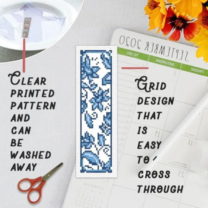 BEUNITONE Cross Stitch Bookmark Kit 6 Pcs Watercolor DIY Bookmarks Cross Stitch Kits for Beginners Birds Flower Stamped Embroidery Bookmark with Landscape Patterns Craft Kit for Gifts 8''x2.4'' - Image 3