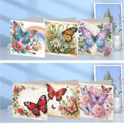 6PCS Butterflies and Flowers Diamond Art Painting Greeting Cards Kit with Envelopes - 5D DIY Diamond Art Card Kits for Adults - Handcrafted Postcards for Birthday & Holiday - Image 2