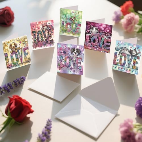 6-Pack DIY Diamond Art Painting Cards, LOVE Dog & Cat Art Kits - Image 3