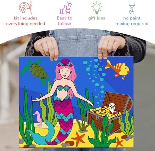 goldentime 3 Framed Canvas Paint by Numbers for Kids Ages 6 8 10 12 –Easy Paint by Numbers Kit for Kids and Adults –Unicorn Painting Kit for Girls, Mermaid Crafts for Girls Ages 6-8-12… - Image 4