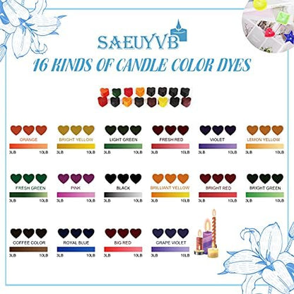 SAEUYVB Candle Making Kit for Beginners, 2lbs Natural Soy Wax Kit, 16 Colors Candle Dye, 20 PCS Candle Jars with Lids, Complete DIY Candle Making Supplies for Adults - Image 4