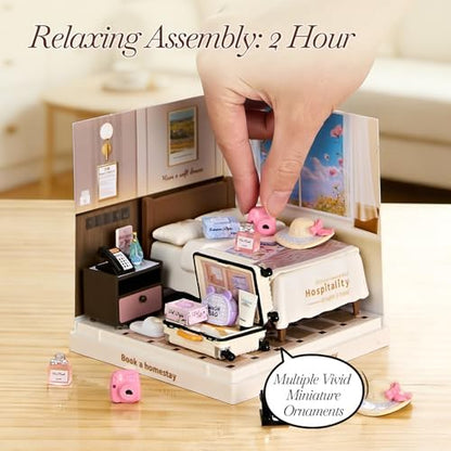 Miniature House Cozy Bedroom DIY Kit with Acrylic Display Case - Image 5