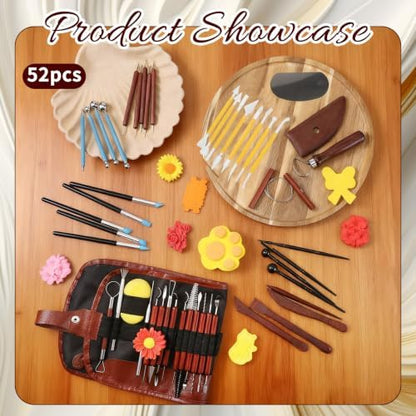 52 PCS Pottery Tools Kit for Sculpting, Clay Carving Tool Kit with Storage Bag, Ceramics Modeling Tools Set, for DIY Handcraft Modeling, Trimming, Shaping, Carving, Dotting - Image 7