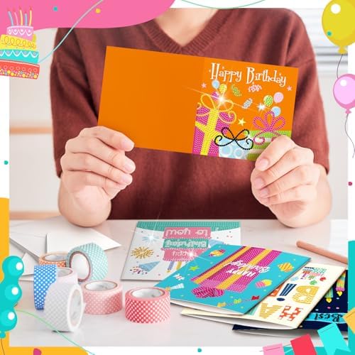 Saillong 12 Pack Happy Birthday Diamond Art Greeting Cards with Envelopes - Image 3