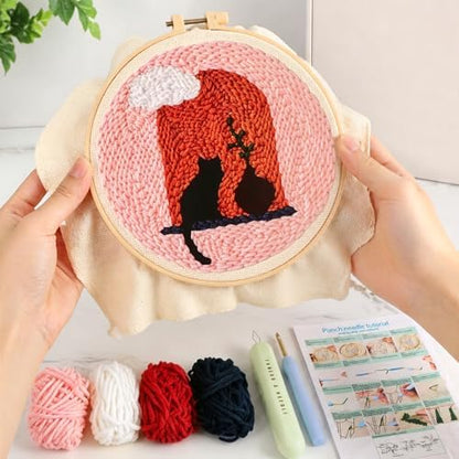 Punch Needle Kit Adults Beginner, Cute Window sill cat with Hoop Embroidery Punch Needle Starter Set, Hand DIY Embroidery Art Kits, Including Punch Needle Fabric with Pattern/Hoop/Needle/Yarns - Image 7