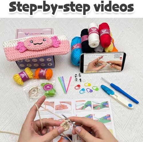 Axolotl Crochet Kit for Beginners, Learn to Crochet Pencil Bag Starter Set with Video Tutorial & Crocheting Manual, Easy Yarn Knitting Kit for Adult, DIY Amigurumi Birthday Xmas Gift Idea - Image 5