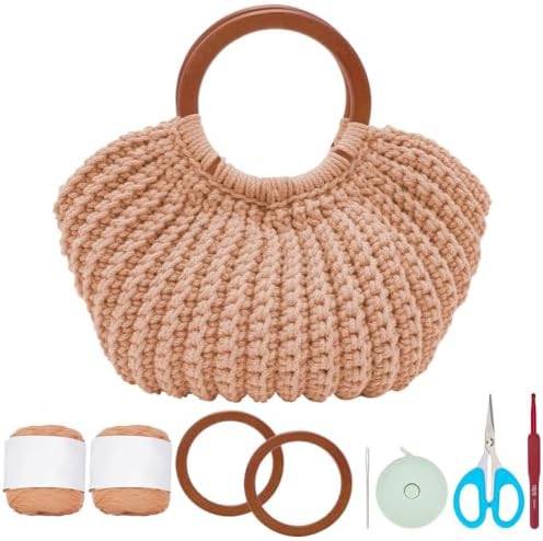 ACRNIGHEET Crochet Bag Kit for Adults Khaki Colored Handbag Crochet Kit for Advanced Beginners Knitting Purse Starters Set DIY Craft Making Kit with Step-by-Step Instructions and Video Guidance by ACRNIGHEET