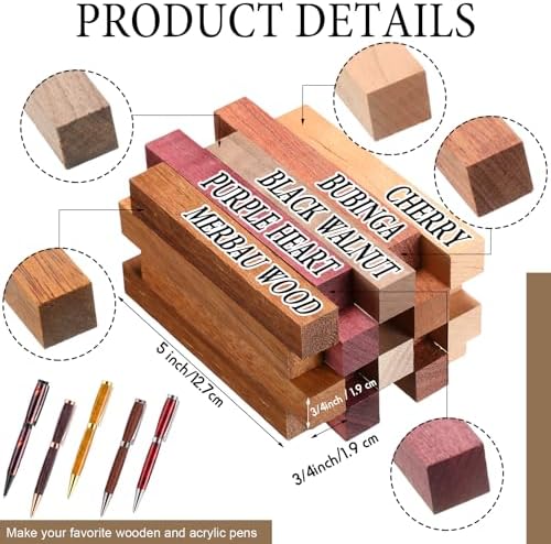 Colarr 10 Sets Woodturning Pen Kits Project Supplies Including 7mm Slimline Pen Kits with Refill and Pen Blanks Lumber for Lathe Turning Starter Package DIY Crafts - Image 4