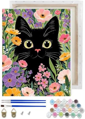 VIGEGU Black Cat Paint by Numbers Kit for Adults Beginner with Framed,Easy Adult Paint by Number Kits on Canvas DIY Painting for Beginners Art by Numbers for Home Wall Decor 10x12 Inch by VIGEGU