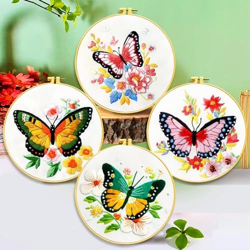 Zhenqing Butterfly Embroidery Kit 11.4x11.4 Inch - Complete Embroidery Set with Fabric, Threads, Needles & Hoop - Beginner-Friendly DIY Craft Kit for Adults (C0040) - Image 2