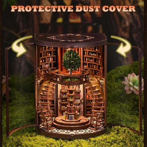 Wisdom Library Book Nook Kit for Adults - 3D Wooden Puzzle with LED Lights, Miniature Dollhouse Bookshelf Decor, Model Building Craft Set, Relaxing DIY Gift for Book Lovers, Teens, and Family - Image 2
