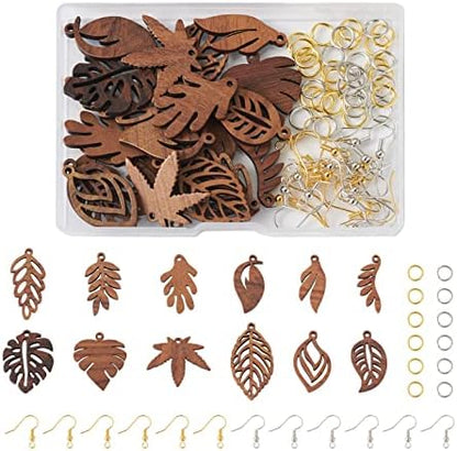 EEE ELECRELIVE 24Pcs Wooden Leaf Charms Natural Wooden Leaves Pendants Wood Earring Blanks Kit for Boho DIY Jewelry Making - Image 7