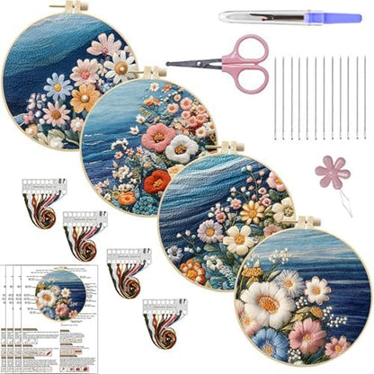 SCECALA 4 Sets Ocean Floral Embroidery Kit by SCECALA