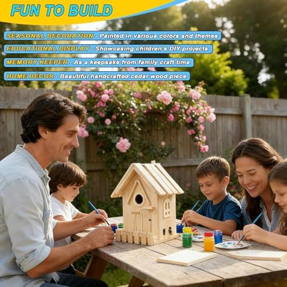 Wooden Bird Houses Kit for Kids and Adults, DIY Craft for Adults with Paint Set, Art Craft Outdoor Birdhouse, Hanging Birdhouse for Garden Yard Decor (2 Pack) - Image 7