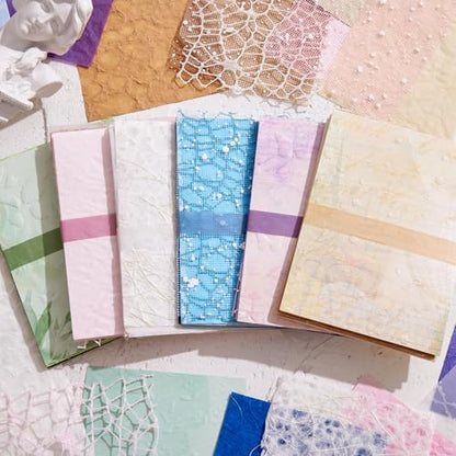 108 Sheets Textured Scrapbook Paper and Mesh Fabric Assorted Set - 6 Pack Mixed Special Paper for Scrapbooking Planner Bullet Junk Journal Supplies Mixed Collage Background 3.9x5.5 Inch - Image 5