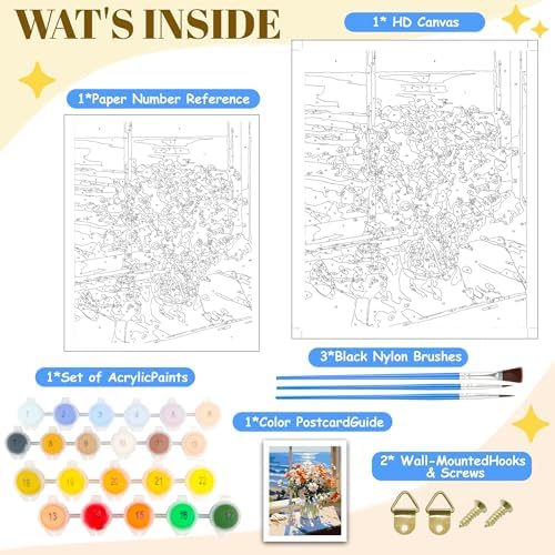 NKVNKV Paint by Numbers Kit for Adults Beginners - Floral Series, DIY Flower Canvas for Panting Kits for Gift and Wall Room Decoration 16x20 Inch (Without Frame) - Image 4