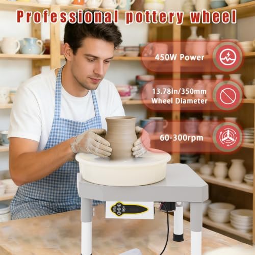 14" 450W Electric Pottery Wheel with LCD Panel Adjustable Speed Foot Pedal,Detachable Basin,Heighten Desk Legs,Clay Toolfor Kids, Adults, Beginners, Home DIY & Professional Pottery Making - Image 2