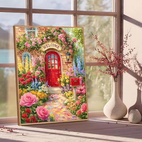 Welcome Flower Paint by Numbers Kit for Adults Framed Canvas, Frameworkless - Image 2