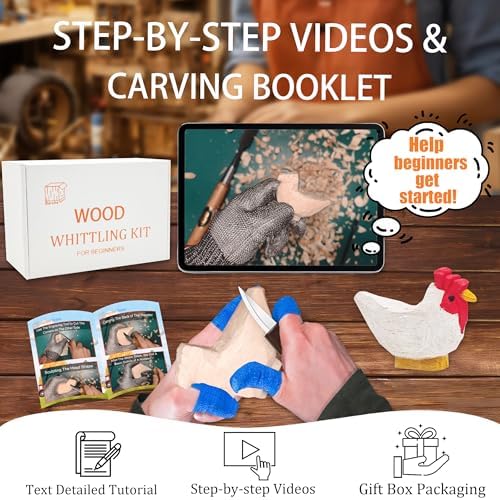 Wood Carving Kit, Chicken Carving DIY Kits for Adults,Wood Carving Tools with 1 Wood Carving Knives 2 Balsa Blocks (Rooster) - Image 3