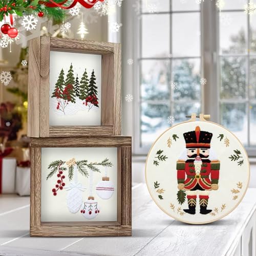 5 Sets Christmas Embroidery Kit for Beginners Adults Embroidery Starter Kit Pine Tree Nutcracker Patterns Winter Xmas Embroiderys Needlepoint Kits Includes Instruction 2 Hoops Color Threads Needles - Image 3