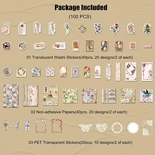 Esweny 100 PCS Vintage Ephemera Pack Journaling Scrapbooking Supplies Scrapbook Sticker Paper Kit for Junk Journal Planners Collage Craft Notebooks Decoupage Album (Flowers) - Image 2
