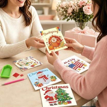 12 Pack Holiday DIY Diamond Art Greeting Card Kit with Envelopes - Image 4
