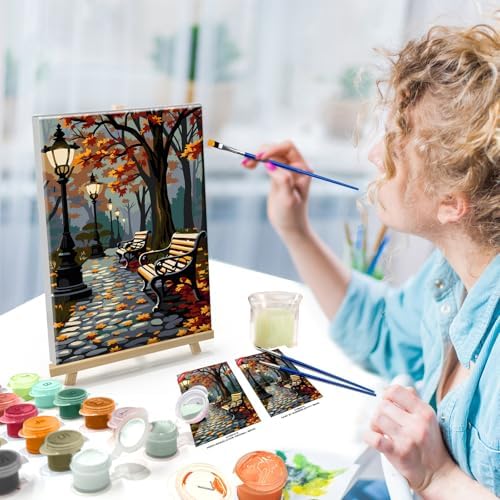 ATDMS Paint by Numbers Kit for Adults with Frame Autumn Landscape Paint by Number with Easel Forest Adult Paint by Number Kits Framed Canvas DIY Acrylic Oil Painting kits for Home Wall Decor 8x12 Inch - Image 3