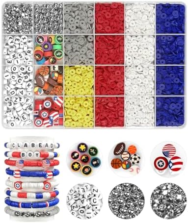 ClaBead Bracelet Making Kit for Boys, 3200Pcs Boy Bracelet Making Kit with Red White and Blue Clay Beads by ClaBead