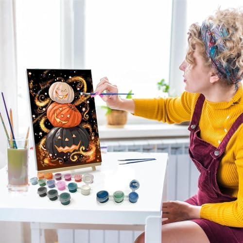 NEGEKFKX Halloween Pumpkin Paint by Numbers Kit for Adults Beginner with Frame,Horror Easy Adult Paint by Number Kits on Canvas DIY Painting for Beginners Art by Numbers for Home Wall Decor 12x8 Inch - Image 2