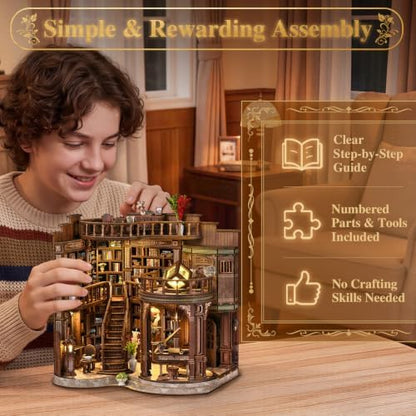 DIY Miniature House Kit for Adults, Tiny Dollhouse Book Nook Kit Bookshelf Crafts Decor, 3D Wooden Puzzle, Gifts for Family Friends Adults Teens, Dream Book Loft - Image 5